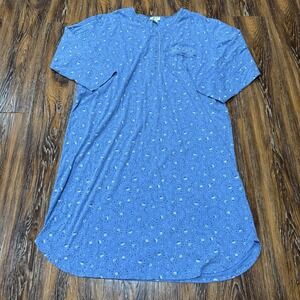 Vintage Amanda Stuart Intimates Nightgown Size 2X Floral Blue Cotton Blend Mumu